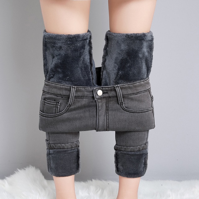 Women Winter Snow Warm Plush Stretch Jeans