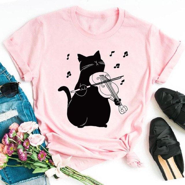 Colorful Cat Paw Print T Shirt Women New Fashion Black T Shirt