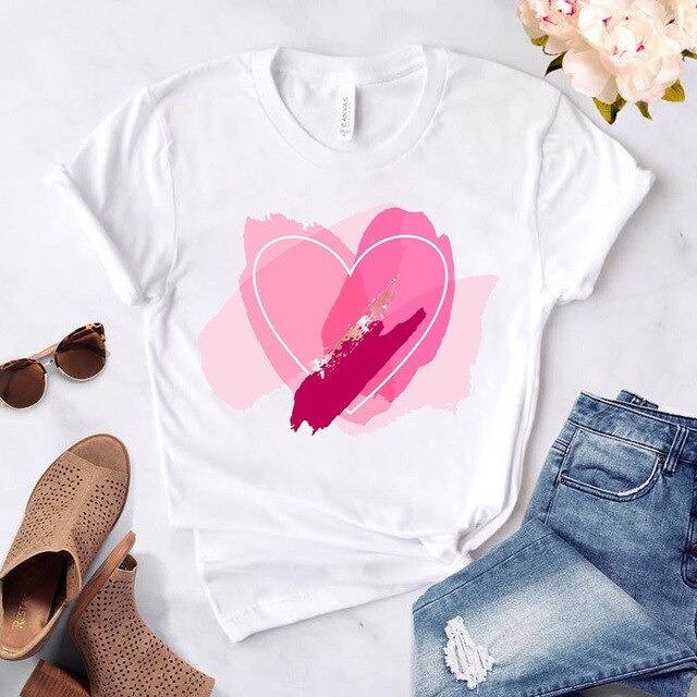 Heart Flower Print Womens T-Shirt