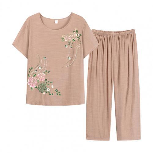 Women Homewear Set Short Sleeve Floral Print T-shirt Pants