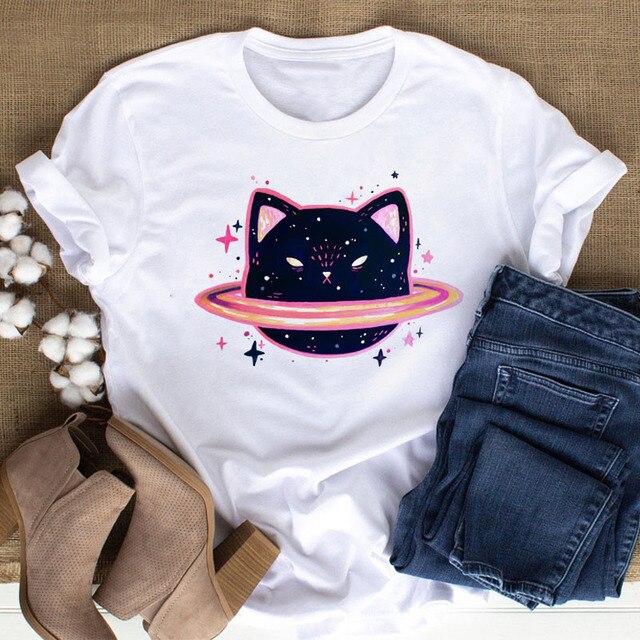 Colorful Cat Paw Print T Shirt Women New Fashion Black T Shirt