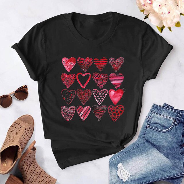 Heart Flower Print Womens T-Shirt
