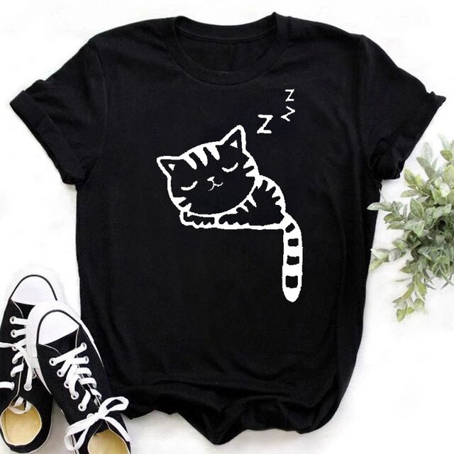 Colorful Cat Paw Print T Shirt Women New Fashion Black T Shirt
