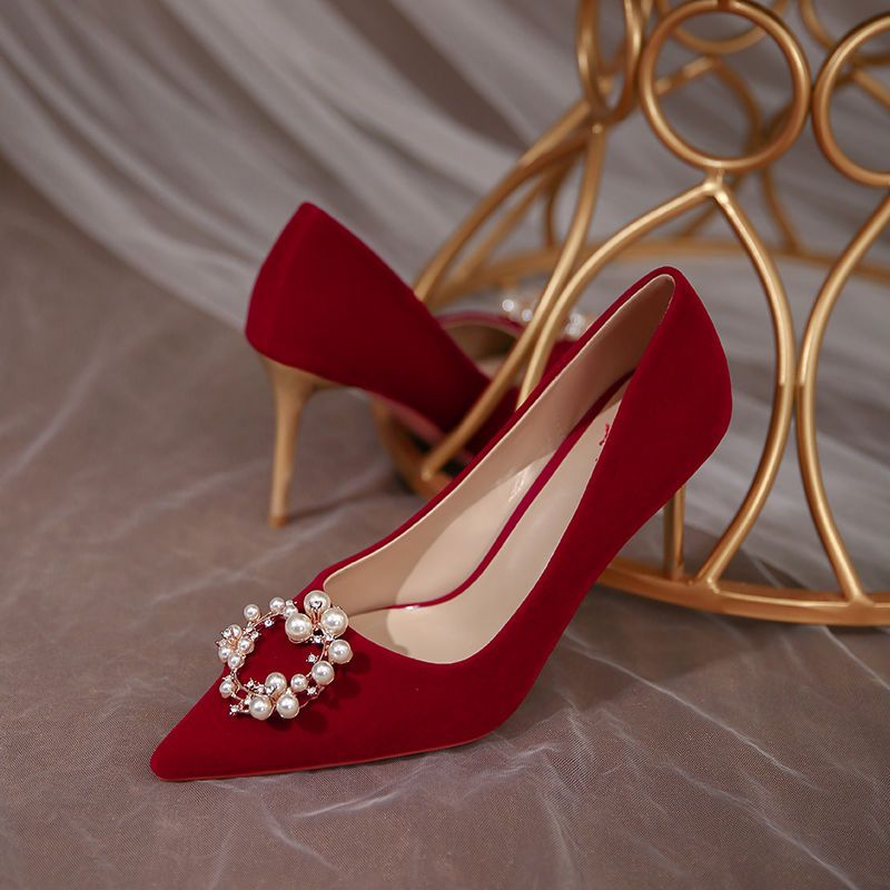 Winter wedding shoes red Xiuhe shoes women’s new Chinese wedding bride shoes suede high heels wedding stiletto