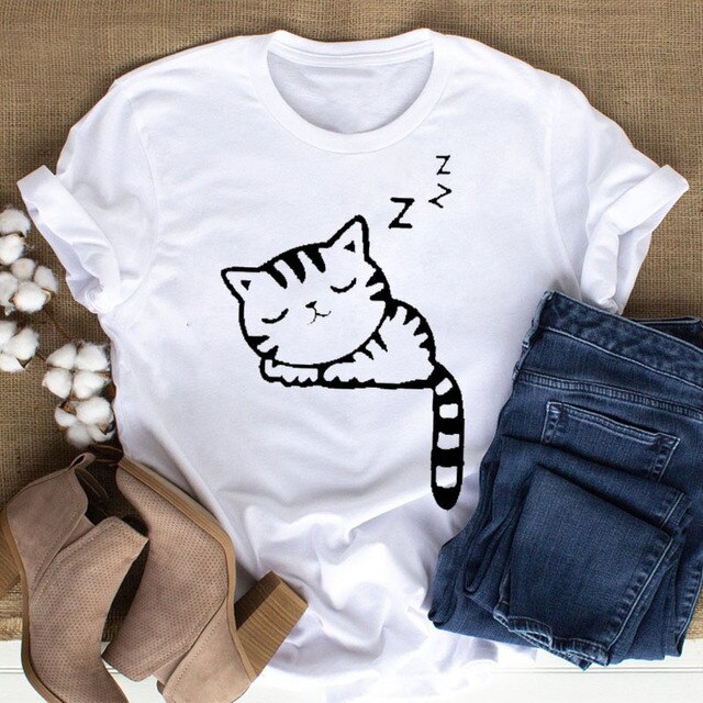 Colorful Cat Paw Print T Shirt Women New Fashion Black T Shirt