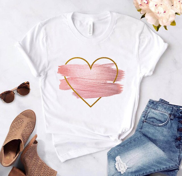 Heart Flower Print Womens T-Shirt