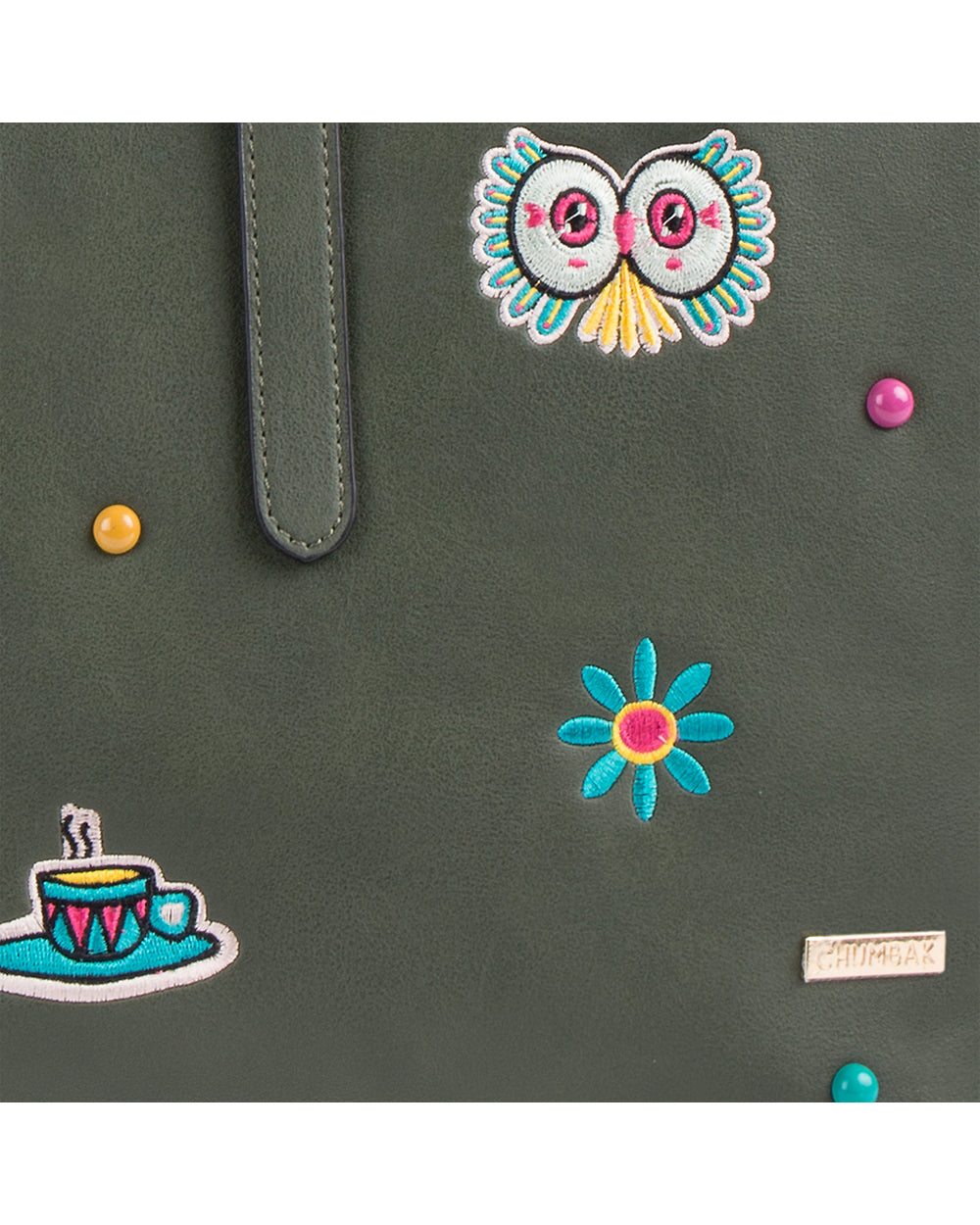 Embroidered Travel Patches Tote Bag - Olive