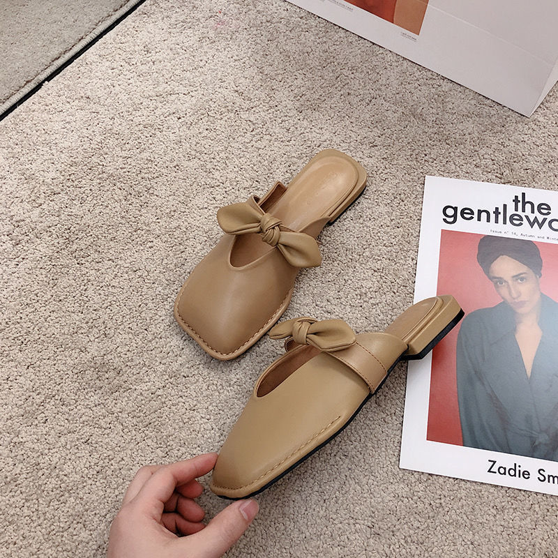 women’s outer wear 2023 spring and summer new gentle wind bow Baotou flat bottom half support shoes women