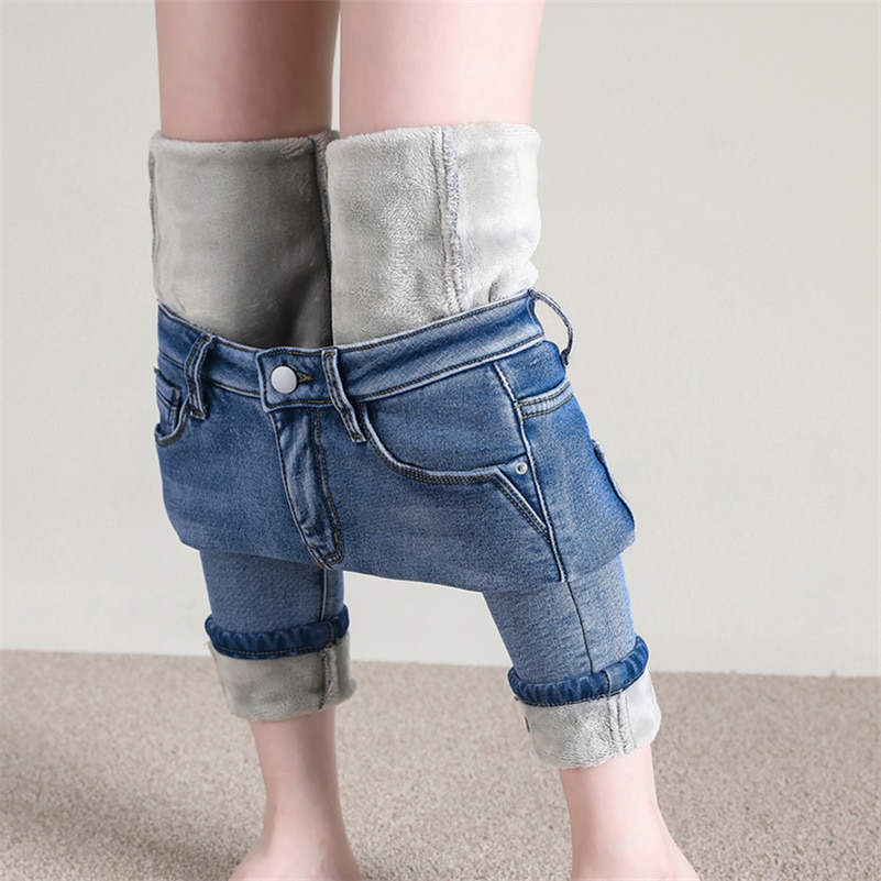 Women Winter Snow Warm Plush Stretch Jeans