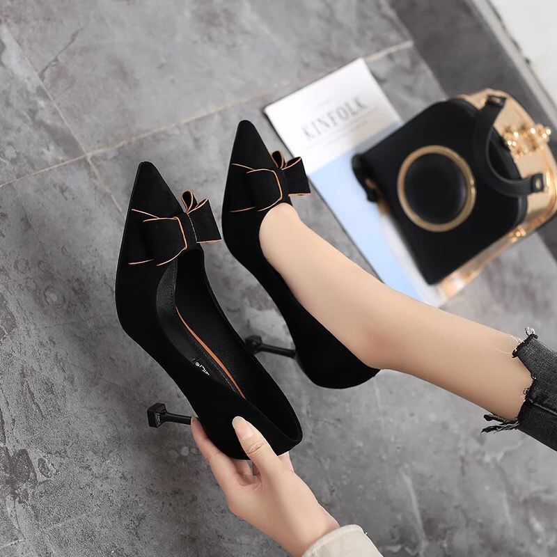 Autumn new style pointed cat heel high heeled shoes little fresh girl spring women’s shoes fashion versatile single shoes