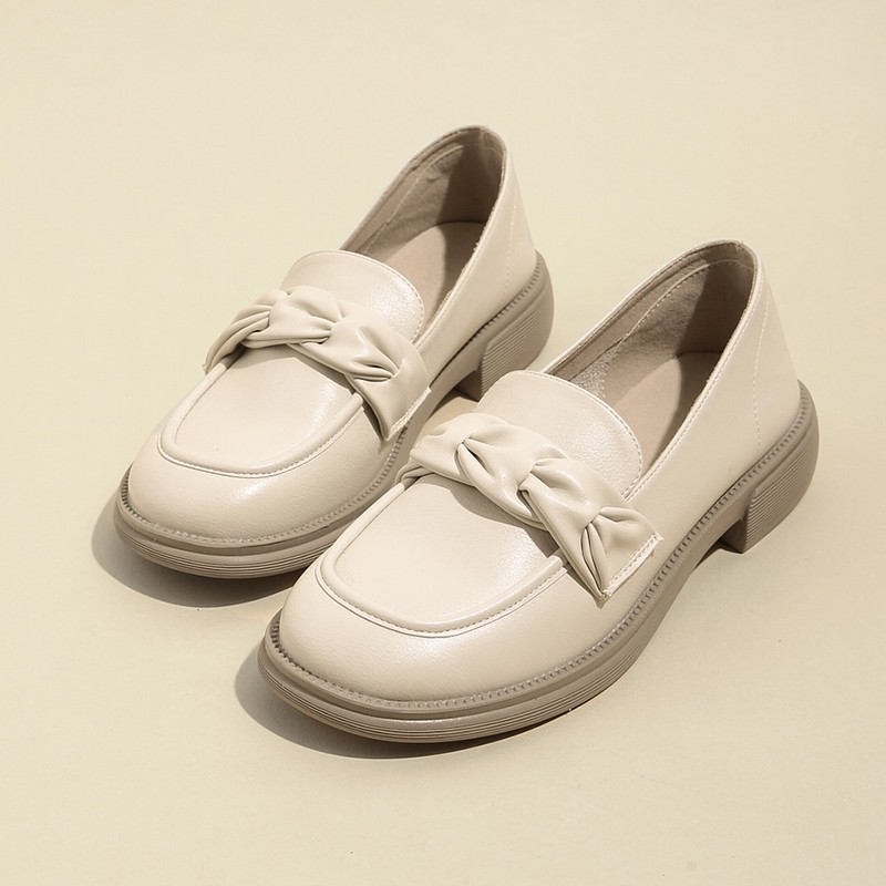 British style small leather shoes women’s 2023 spring slip-on flat single shoes round toe thick bottom thick heel loafers