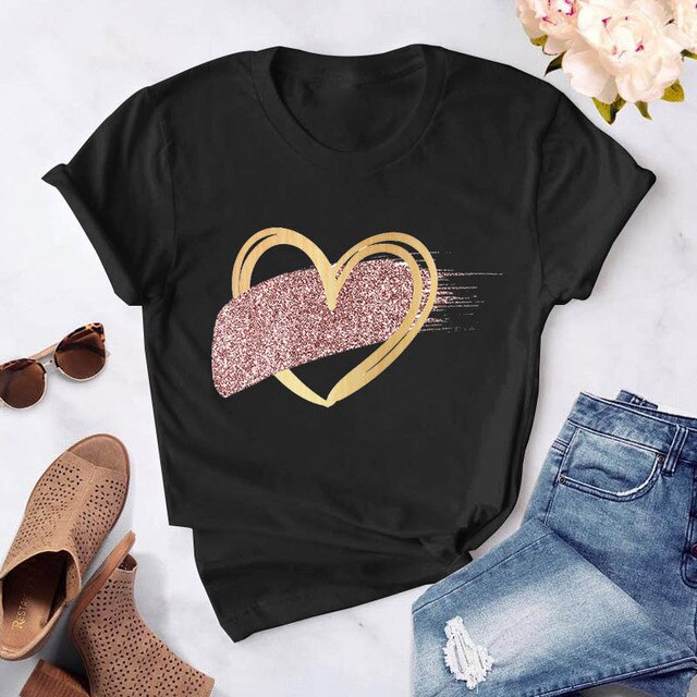 Heart Flower Print Womens T-Shirt