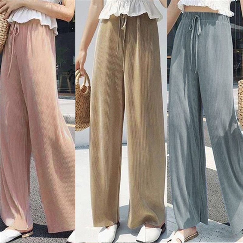 Summer Wide Leg Pants For Women Casual Elastic High Waist