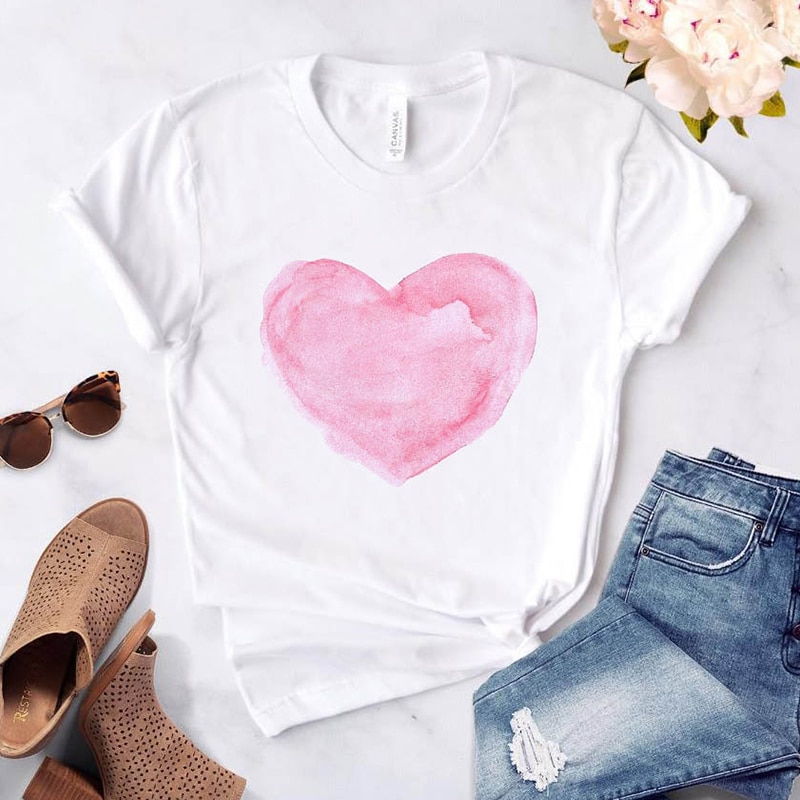 Heart Flower Print Womens T-Shirt