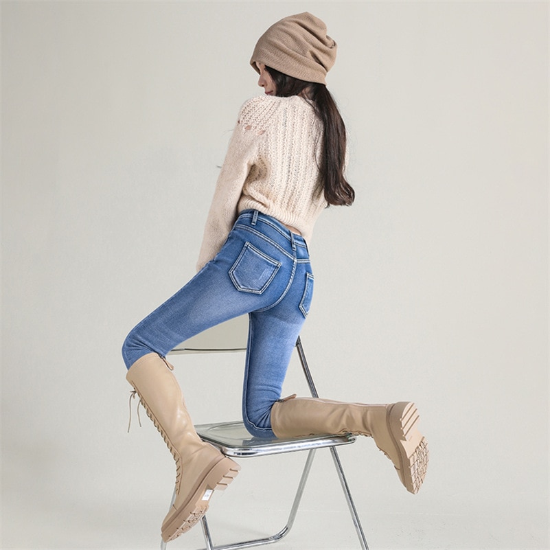 Women Winter Snow Warm Plush Stretch Jeans