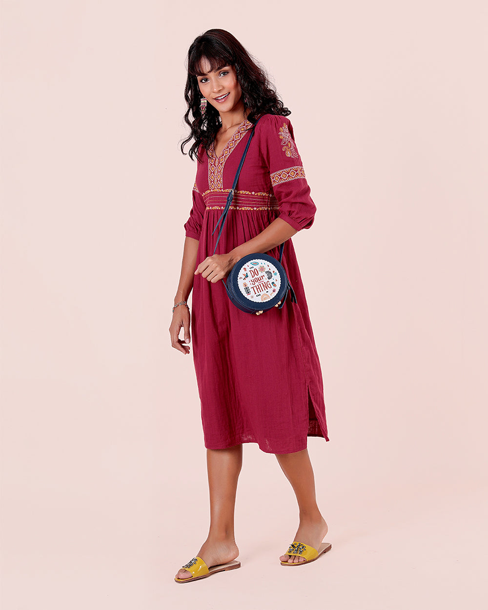 Your Own Thing Embroidered Sling Bag - Navy Blue
