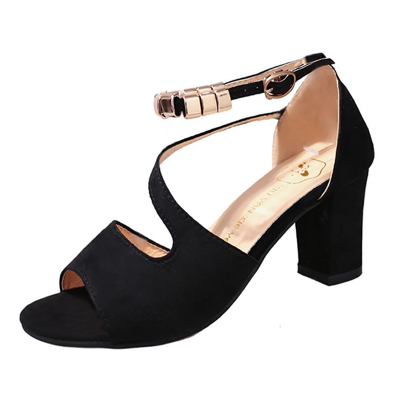 high heeled shoes women’s thick heeled Korean versatile thin fish mouth sandals women’s one button student middle heeled women’s shoes