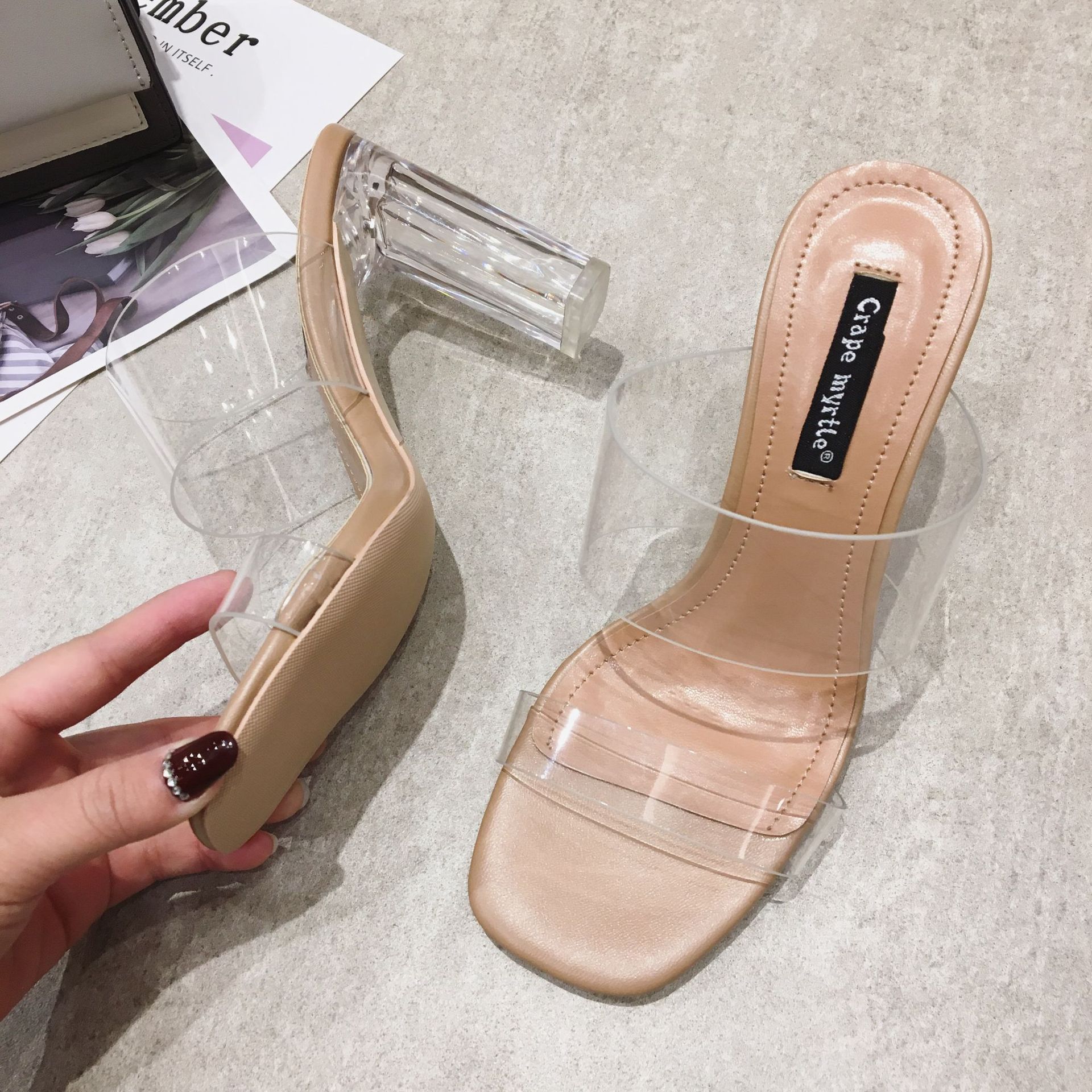 women’s chunky heel sandals and crystal high heels for outside wear