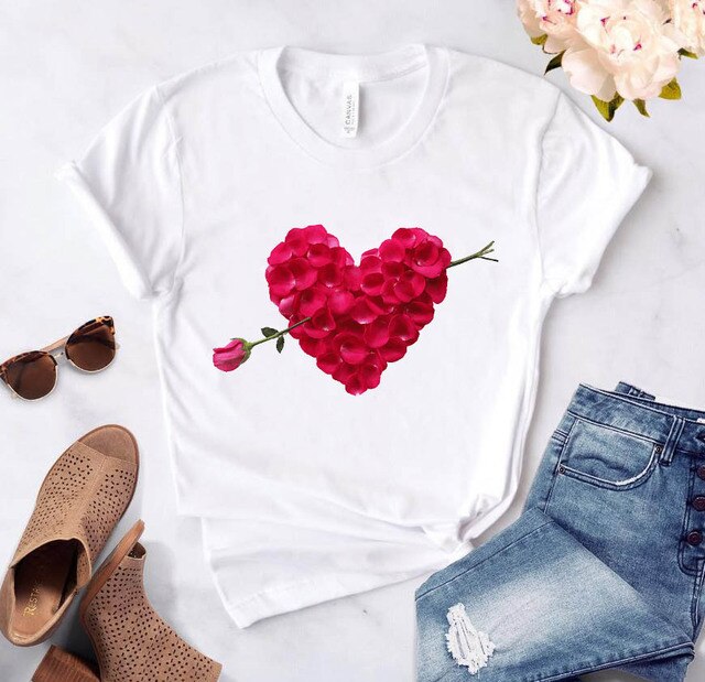 Heart Flower Print Womens T-Shirt