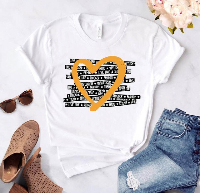 Heart Flower Print Womens T-Shirt