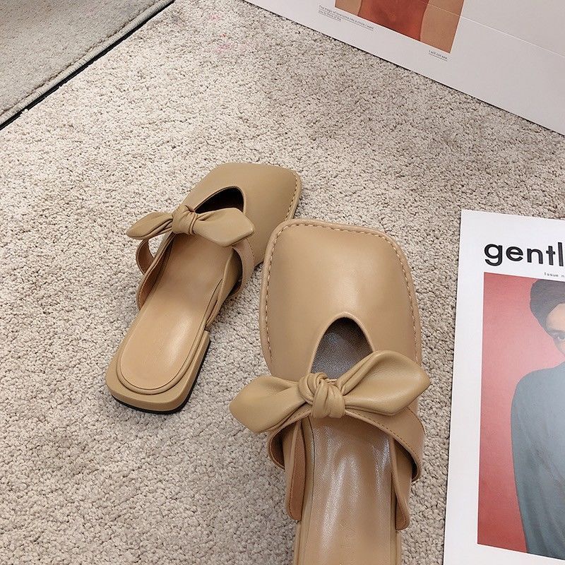 women’s outer wear 2023 spring and summer new gentle wind bow Baotou flat bottom half support shoes women