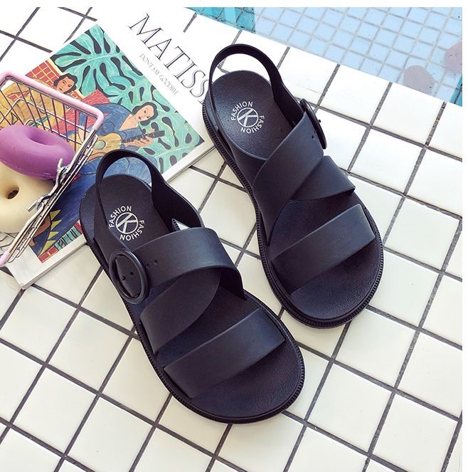 Summer new Korean version simple open toe flat bottom casual sandals women’s summer one word buckle versatile student women’s shoes