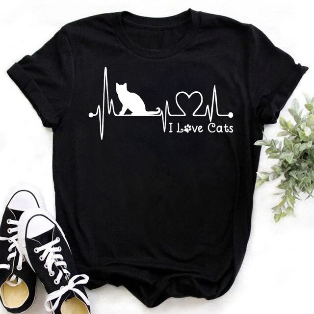 Colorful Cat Paw Print T Shirt Women New Fashion Black T Shirt