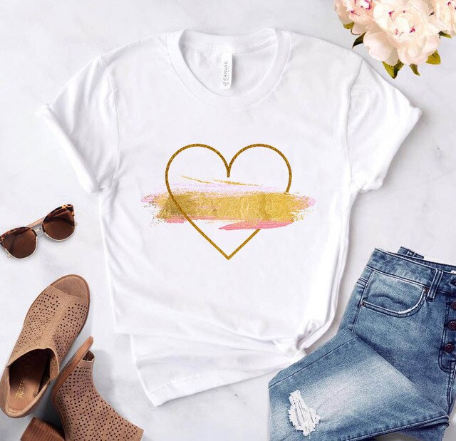 Heart Flower Print Womens T-Shirt