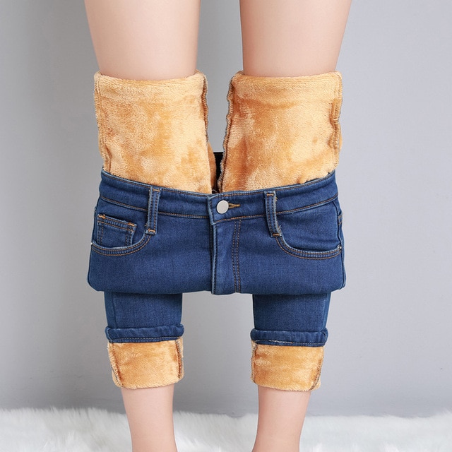 Women Winter Snow Warm Plush Stretch Jeans