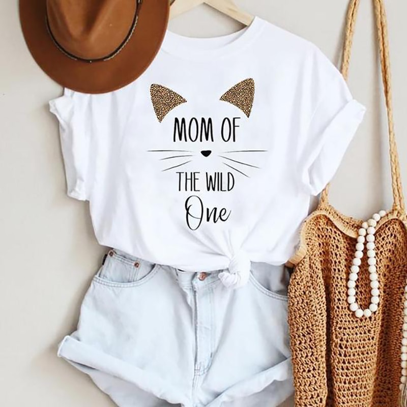 2022 Women Crew Neck White T-Shirt Cartoon