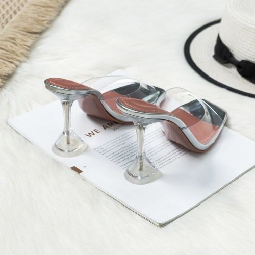 versatile open toe sandals women transparent high heels slim heels fairy Style Slippers