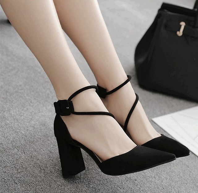 High heels women’s 2020 spring new Korean women’s shoe with black pointed one character buckle single shoe
