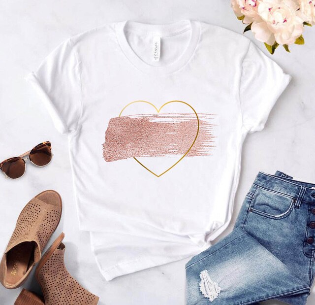 Heart Flower Print Womens T-Shirt