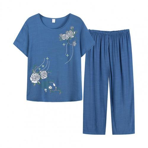 Women Homewear Set Short Sleeve Floral Print T-shirt Pants