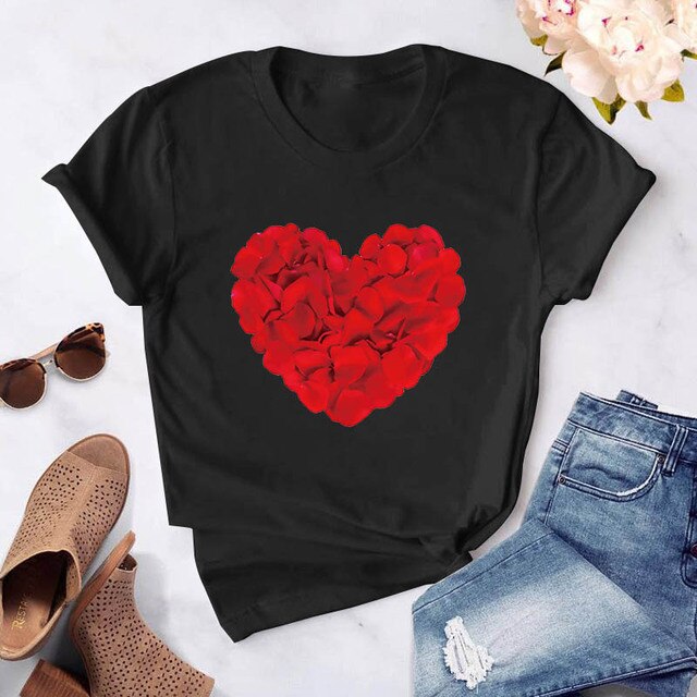 Heart Flower Print Womens T-Shirt