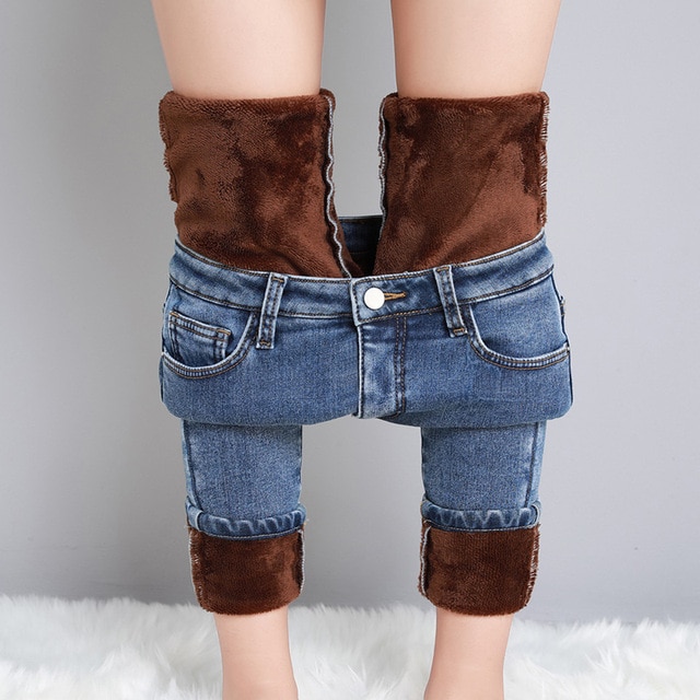 Women Winter Snow Warm Plush Stretch Jeans