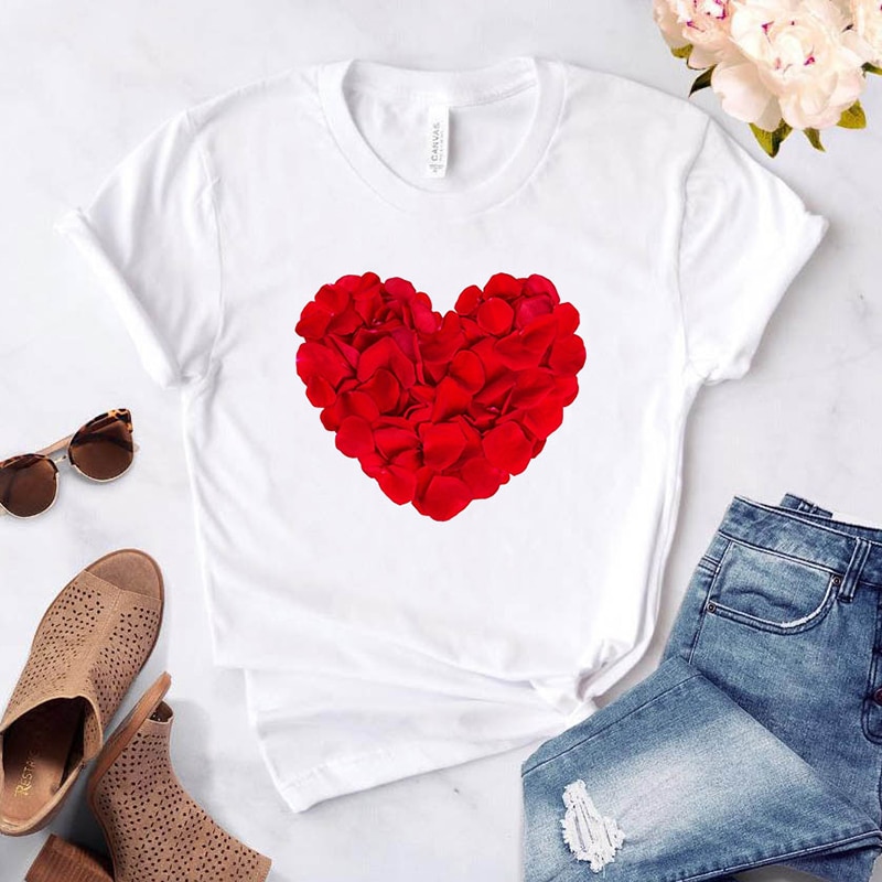 Heart Flower Print Womens T-Shirt