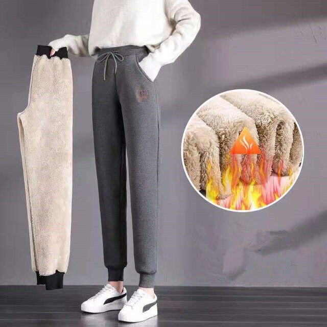 New Winter Plus Pants Women Simple Sweatpants All Match High Waist Trousers