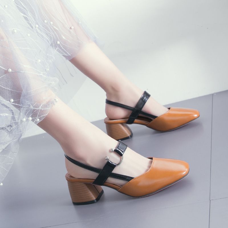 Korean version of versatile new sandals women round head single shoes Baotou shoes thick heels high heels summer heels with a word for women’s shoes