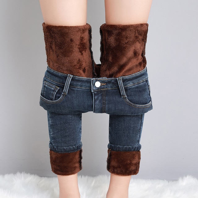 Women Winter Snow Warm Plush Stretch Jeans