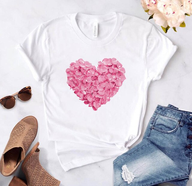 Heart Flower Print Womens T-Shirt