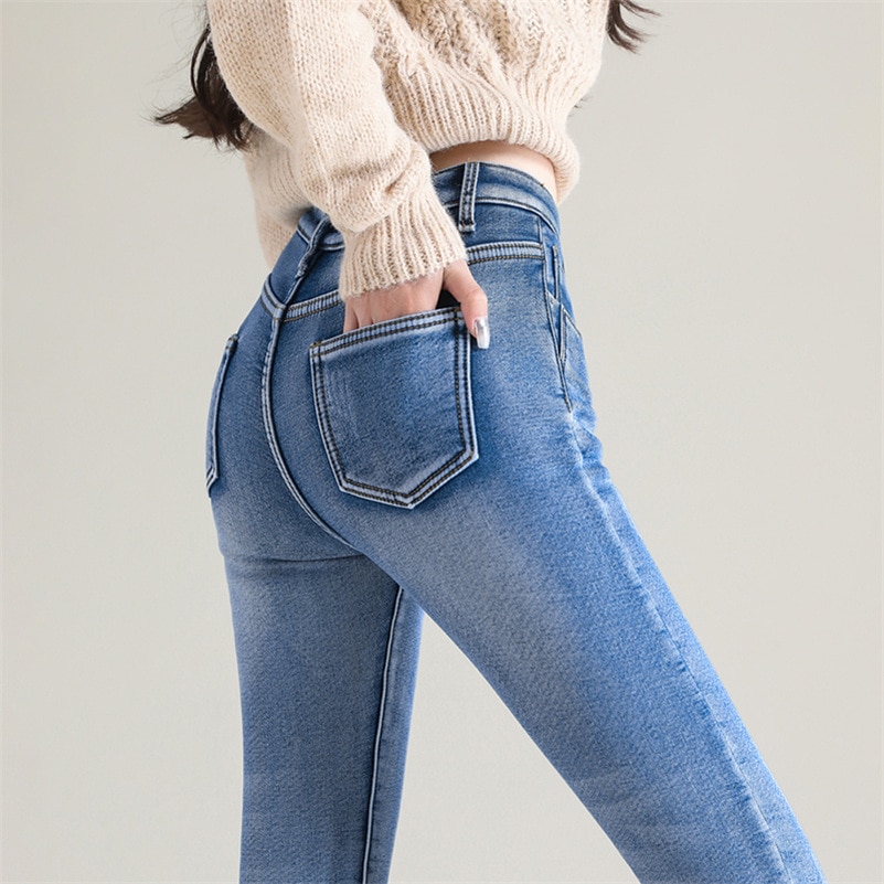 Women Winter Snow Warm Plush Stretch Jeans