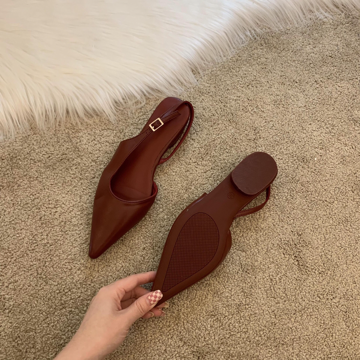 Korean designer pointed thin belt low flat heel sandal