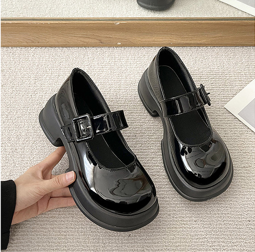 French retro Mary Jane shoes women’s 2023 spring new thick-soled round toe shallow mouth small leather shoes thick-heeled jk single shoes