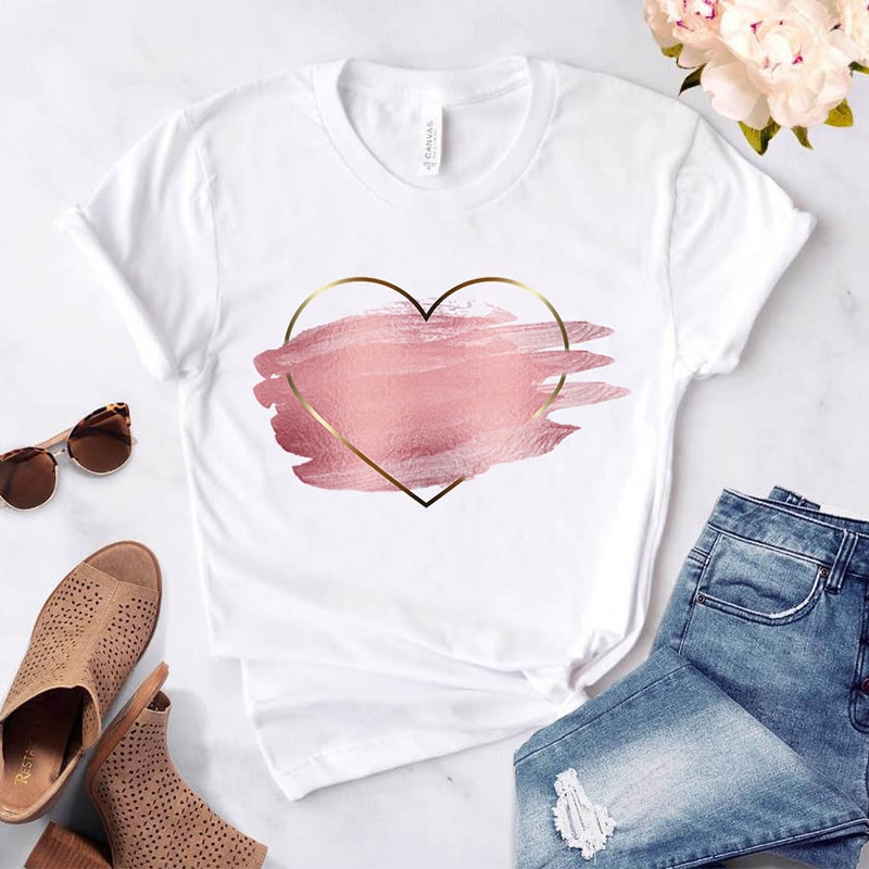Heart Flower Print Womens T-Shirt