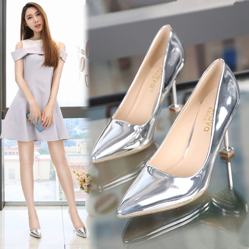 women’s shoes silver high heels girls pointed thin heels sexy versatile professional work single shoes shoes shoes