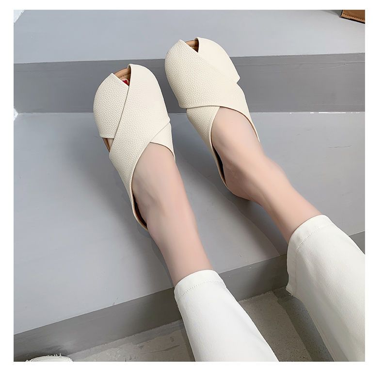 Real soft leather Baotou half slippers women’s outer wear 22 spring, autumn and summer new Muller lazy pregnant women flat small leather shoes half support