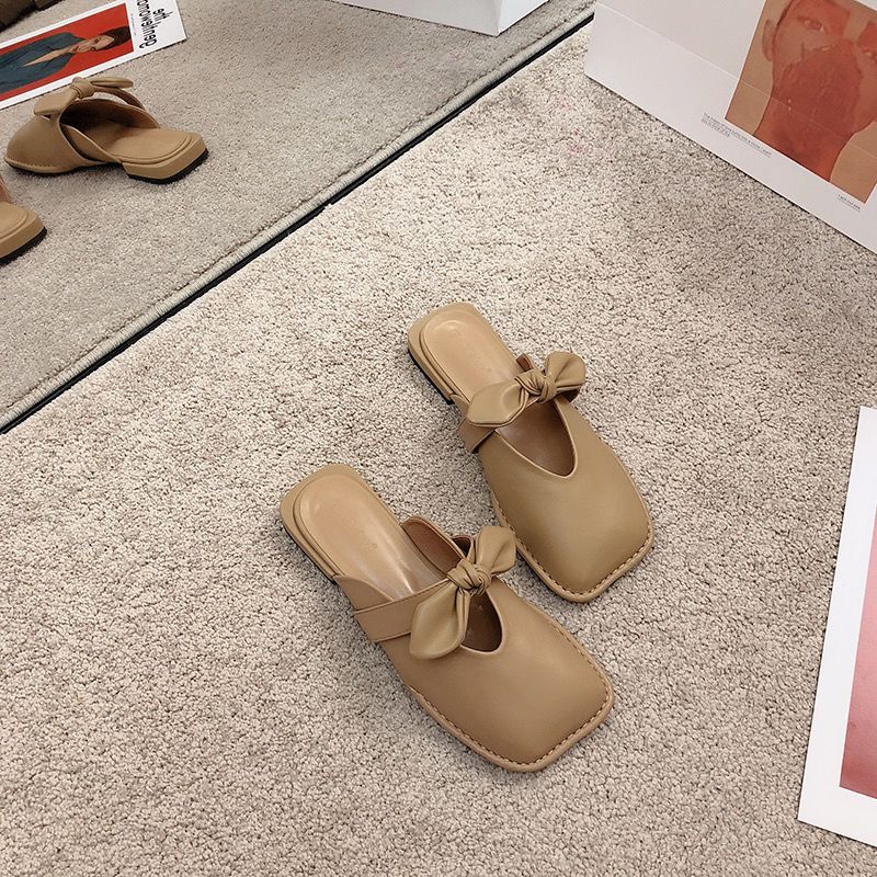 women’s outer wear 2023 spring and summer new gentle wind bow Baotou flat bottom half support shoes women
