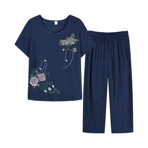 Women Homewear Set Short Sleeve Floral Print T-shirt Pants