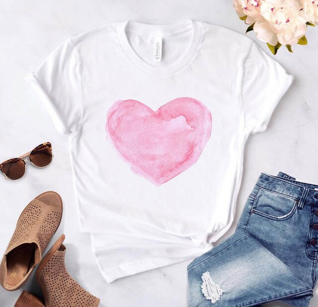 Heart Flower Print Womens T-Shirt